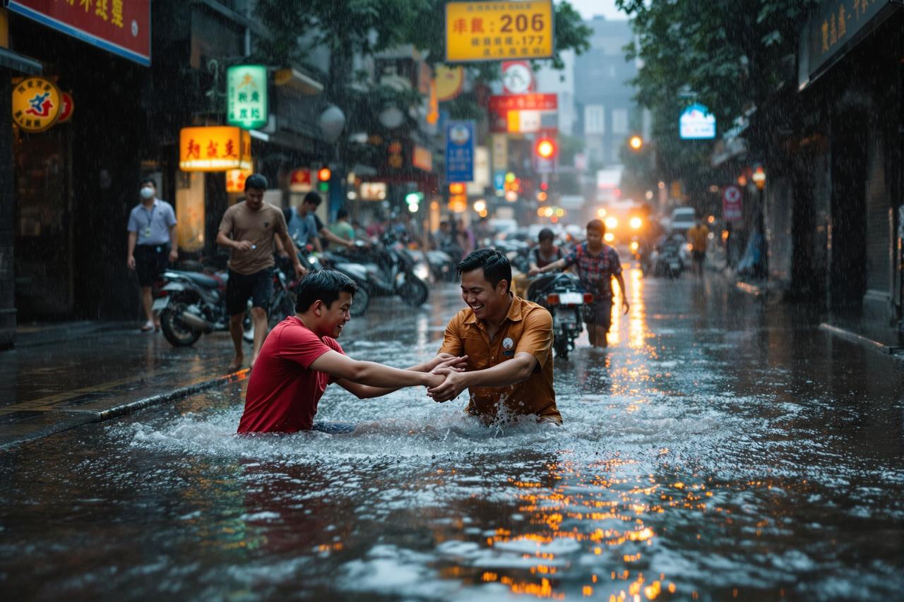 海角暗网资讯配图 - 某城市突降特大暴雨，全城多处被淹，市民自发组织救援，感人瞬间刷屏朋友圈